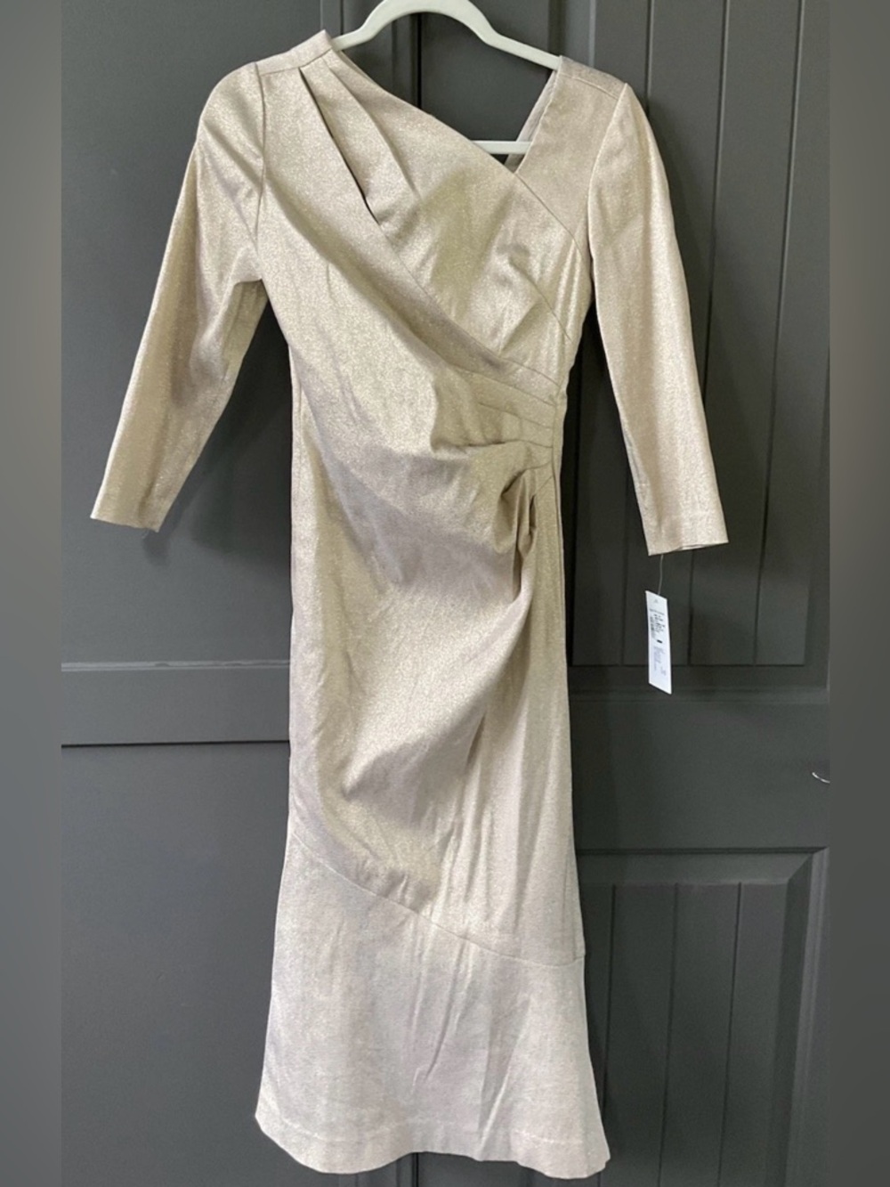 Rickie Freeman for Teri Jon Shimmery Champagne Wrap Dress
